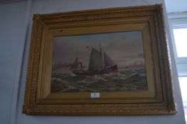 Ornate Gilt Framed Painting - Steam Vessel at Sea