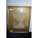 Gilt Framed Watercolour - Harbour Scene by A.G. Stevens