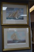 Two Signed Framed Prints of Racing Yachts