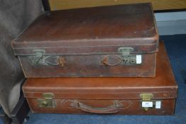 Two Vintage Leather Suitcases