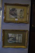 Pair of Gilt Framed Period Print - Venice Canals by S. Raymond