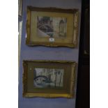 Pair of Gilt Framed Period Print - Venice Canals by S. Raymond