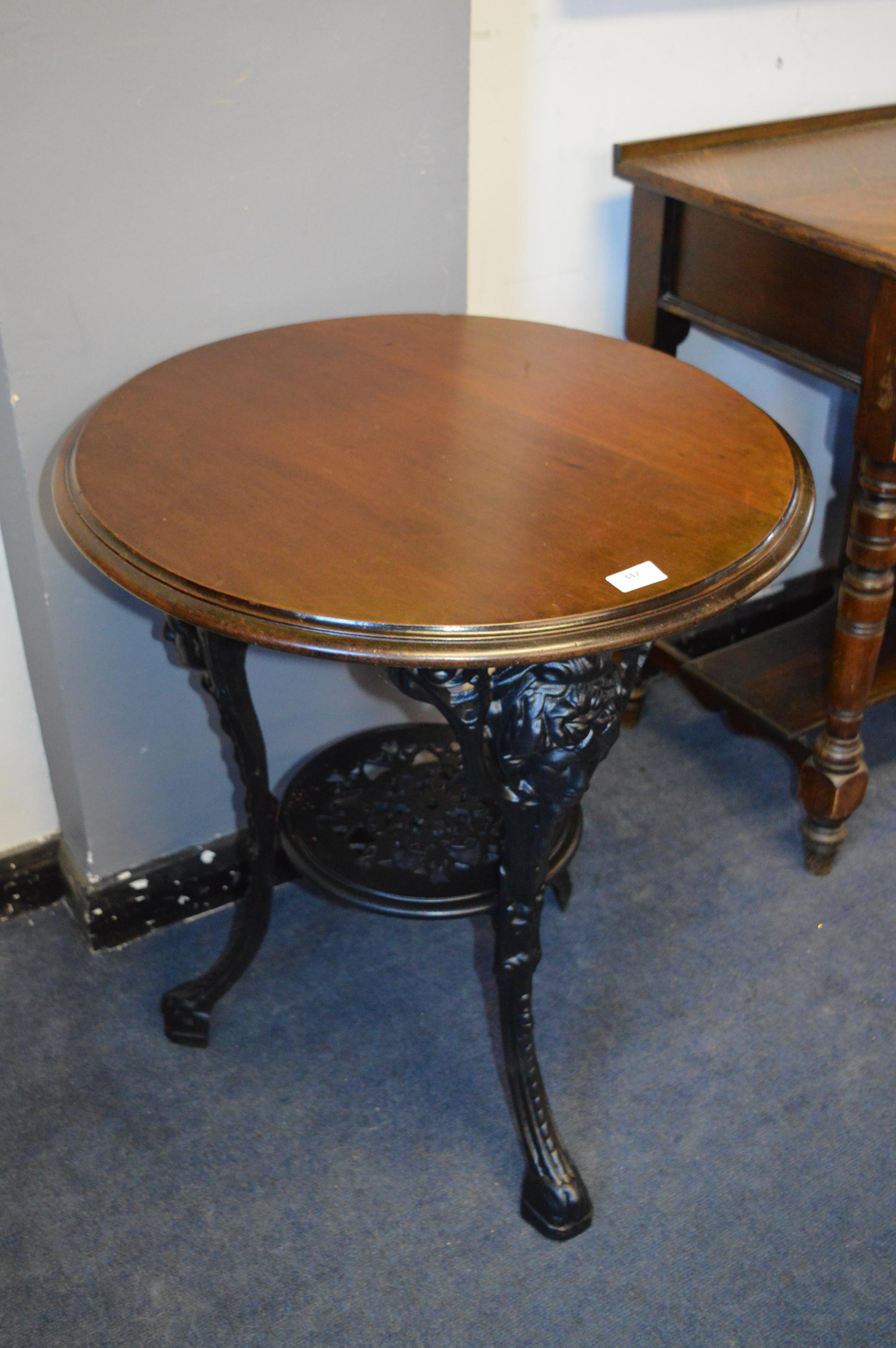 Victorian Cast Iron Pub Table with Mahogany Top - Image 2 of 2