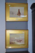 Pair of Gilt fRamed Victorian Watercolours - Fishing Boats by H. Wilson