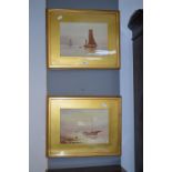 Pair of Gilt fRamed Victorian Watercolours - Fishing Boats by H. Wilson