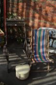 Victorian Deck Chair Frame, Period HMV Heater and Another Deck Chair