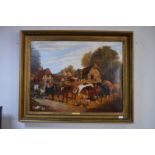 Gilt Framed Oil on Canvas - Farmyard Friends by Samuel J. Clarke 1841-1928