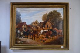 Gilt Framed Oil on Canvas - Farmyard Friends by Samuel J. Clarke 1841-1928