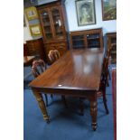 Modern Mahogany Dining Table with Four Burgundy Velvet Upholstered Chairs