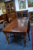 Modern Mahogany Dining Table with Four Burgundy Velvet Upholstered Chairs