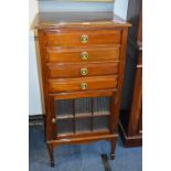 Victorian Mahogany Four Drawer Music Cabinet with Press Glass Door Panels
