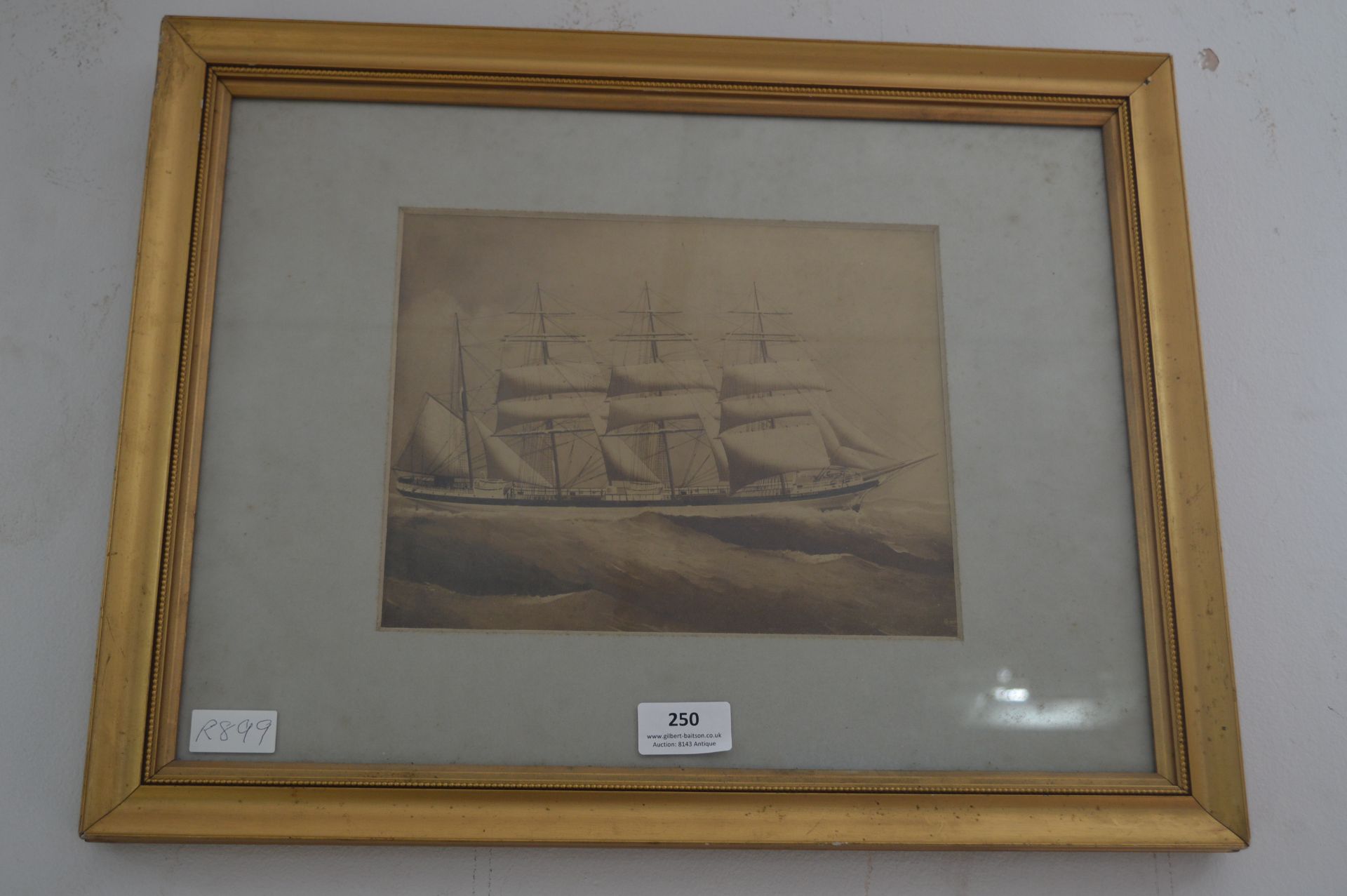 Framed Sepia Tone Maritime Print of a Sailing Vessel