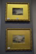 Pair of Gilt Framed Watercolour Seascapes by J. N. Carter of Scarborough 1876