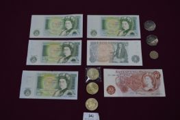Older British Banknotes; 10 Shillings, etc. plus Commemorative UK Coinage