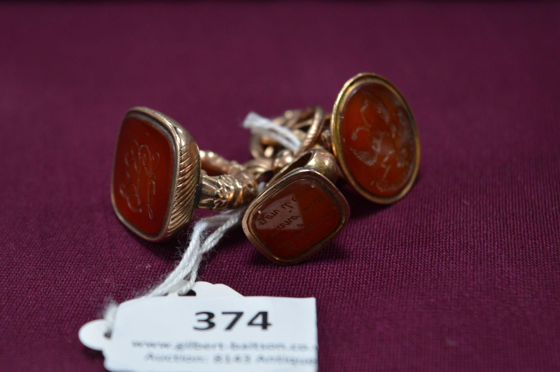 Three Georgian Rose Gold & Rolled Gold Carnelian Wax Seals - Image 2 of 2