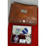 Two Hallmarked Silver Masonic Medals and a Cased Apron