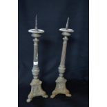 Pair of Victorian Brass Candlesticks on Tripod Support Classical Design