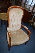 Mahogany Framed Armchair in Beige Upholstery