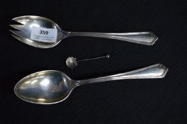 Pair of Silver Salad Spoons and an Oyster Shell Spoon - Birmingham, ~130g total
