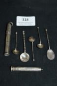 Small Hallmarked Silver Items; Pencil Holders, Spoons, etc.