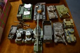 Thirteen Diecast Military Vehicles; Tanks, etc.