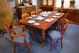 Waring & Gillow Modern Mahogany Dining Table with Eight Blue Scallop Shell Upholstered Chairs