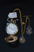Elgin Gold Plated Gents Pocket Watch and Two Silver Fobs with 9ct Gold Bars