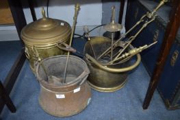 Brass Coal Scuttle, Companion Set, Copper Pot, etc.