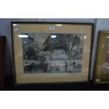 Framed Hand Coloured Print - Toilers of the Sea, Dogger Bank Trawlers