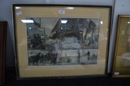 Framed Hand Coloured Print - Toilers of the Sea, Dogger Bank Trawlers