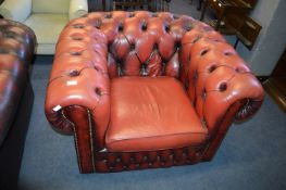 Red Leather Upholstered Chesterfield Armchair