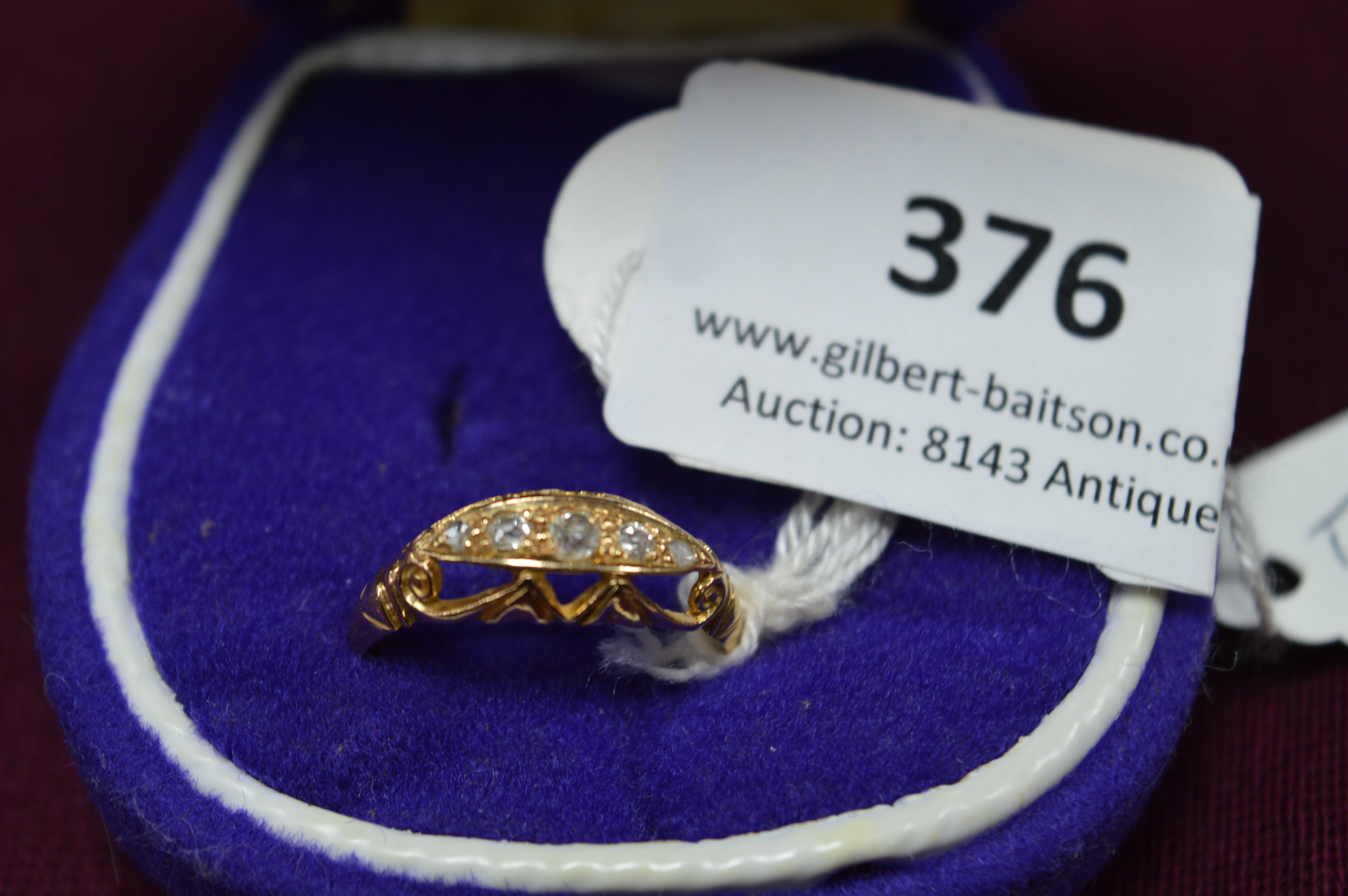 18ct Gold Ring with Five Diamonds - Hallmarked Birmingham, ~2.6g gross
