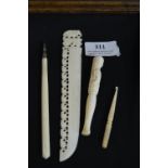 Victorian Ivory Letter Openers, Cigarette Holder, etc.