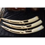 Three Carved Ivory Tusks in the Form of Crocodiles
