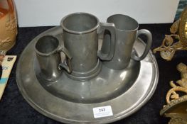 Two Period Pewter Plates and Three Tankards