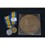 Two WWI Service Medals - East Yorkshire Regiment, plus Death Plaque