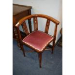 Victorian Inlaid Mahogany Corner Chair with Burgundy Velvet Upholstery