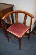 Victorian Inlaid Mahogany Corner Chair with Burgundy Velvet Upholstery