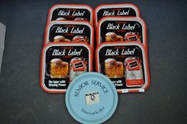 Six Carling Black Label Pub Trays and Senior Service Cigarette Tray