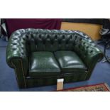 Green Leather Two Seat Chesterfield Sofa