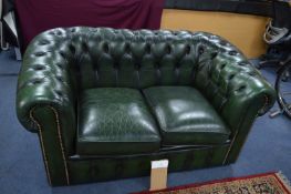 Green Leather Two Seat Chesterfield Sofa