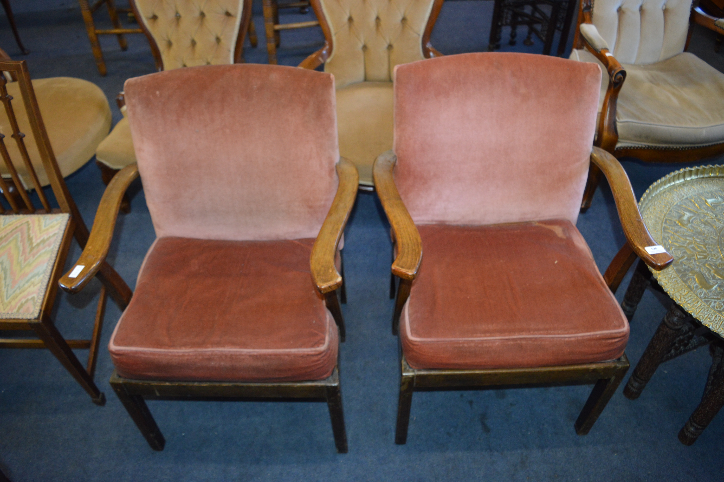 Pair of Dark Pink Velvet Upholstered Armchairs