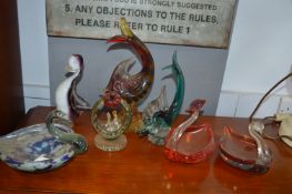 Murano Glassware; Swans and Fish, etc.