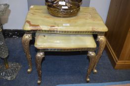 Pair of Nesting Tables Brass with Onyx Tops