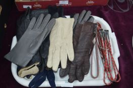 Tray of Ladies Leather Gloves and Vintage Coat Han