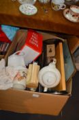 Box of Household Goods, Breadbin, Teapots, etc.