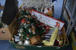 Two Boxes of Christmas Decorations and Lights