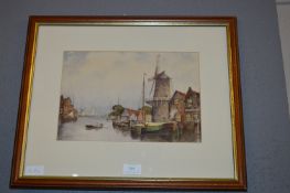 Watercolour by John Cork 1956 - Dutch Canal Scene