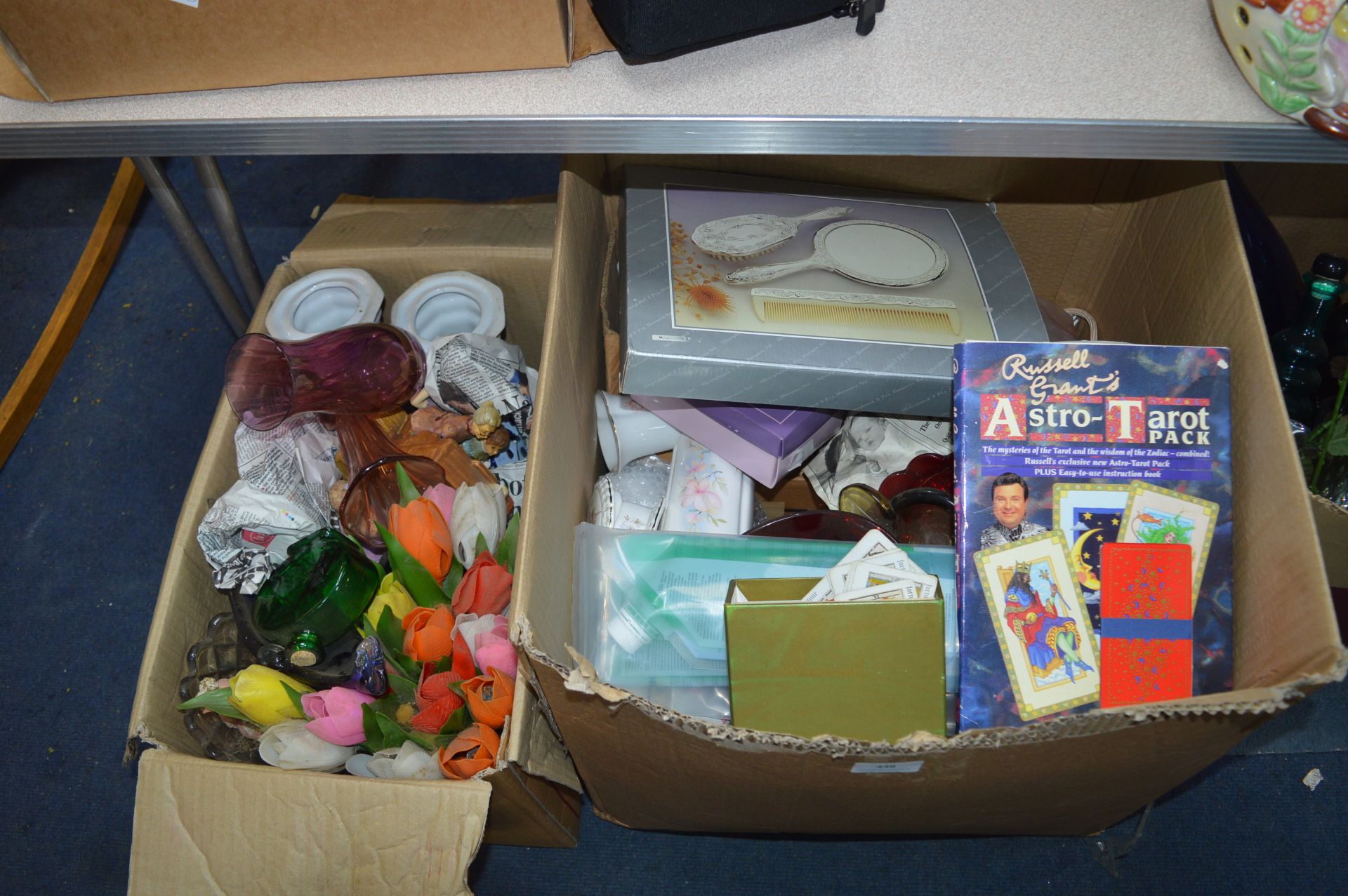 Box of Household Goods and a Box of Artificial Flo