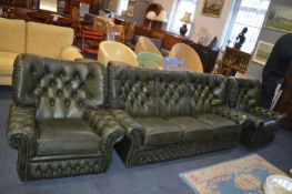 Green Chesterfield Three Piece Suite